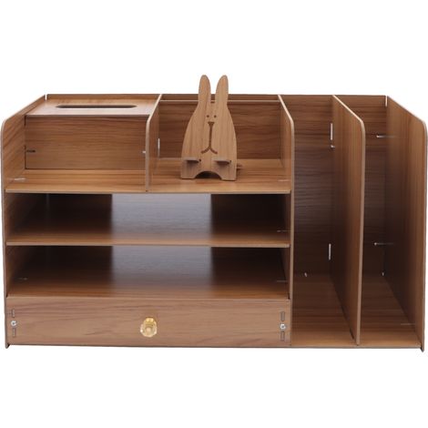 Organiseur de bureau en bois avec tiroir, rangement de fichiers, trieur de documents, boîte de rangement pour la maison, le bureau et l'école (1/5)