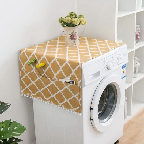 Housse Pour Lave-Linge - 130 x 55 cm - Tissu Coton - Anti-Dérapante - Pour Machine À Laver Et Réfrigérateur - 1 Pièce