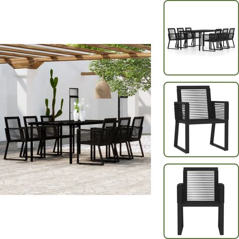 Tavolo in vetro - vidaXL Set Mobili da Pranzo per Giardino 7 pz Nero - Sedie in rattan