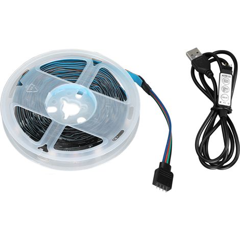 Ruban LED RGB 5V USB avec Contrôleur 3 Boutons pour Ambiance (4m, 5050, 30 LEDs/m, Énergie Économisée)