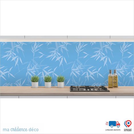 Crédence : Feuilles et bambou 2 - Couleur Bleu mer - Alu composite - 120 - 60 (1/3)