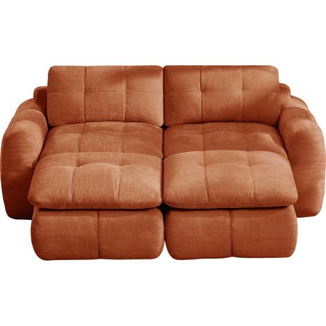 Divano modulare a 2 posti senza telaio in ciniglia arancione, con 2 pouf, effetto nuvola (1/5)