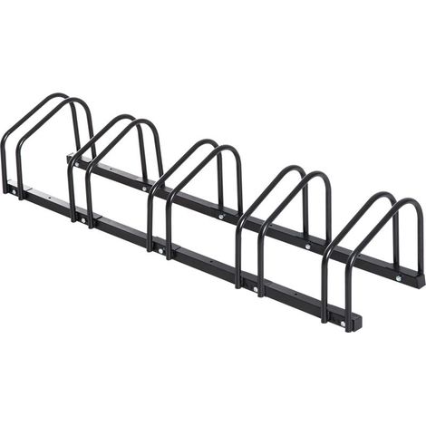 Fahrradständer für 5 Fahrräder, Fahrradaufbewahrungsständer, Fahrradständer für 65-mm-Reifen, Abmessungen 145 x 33 x 27 cm (L x B x H), schwarzer Stahl (1/5)