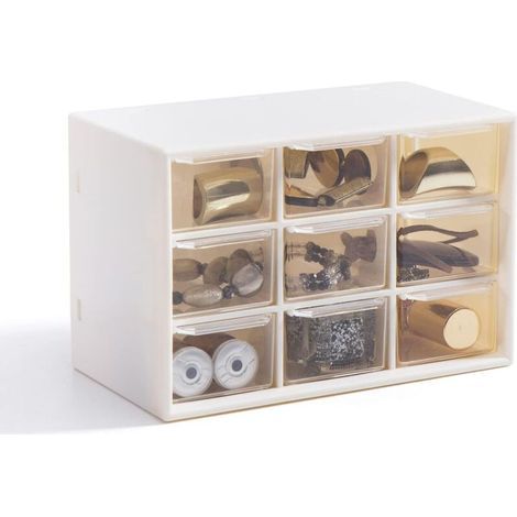pair Boîte de rangement à tiroirs 9 compartiments, Organisateur avec Tiroirs 9 Transparents Boîte de rangement anti-poussière pour bijoux, perles, maquillage etc-Fei Yu