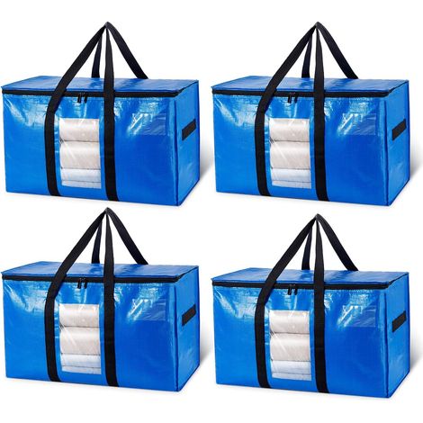 Sacs de Déménagement Extra-Larges avec Couvercle et Fenêtre, 4 PCS Housse de Rangement pour Vêtements,Couette,Literie,Alternative aux Cartons Déménagement,sacs de rangement résistants (1/5)