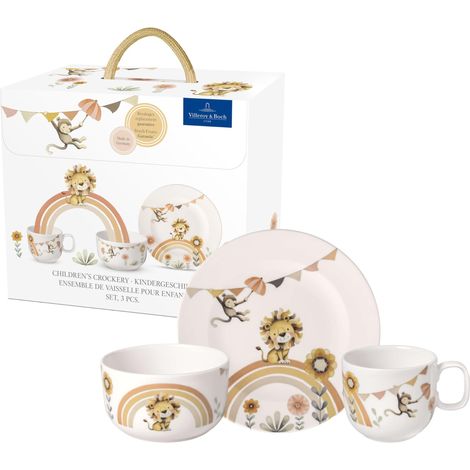 Ensemble de vaisselle pour enfants 3 pièces, Vaisselle en porcelaine et couverts en acier inoxydable, Lavable au lave-vaisselle, Compatible micro-ondes (1/5)