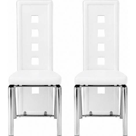 Set di 2 sedie da pranzo moderne, PU bianco, gambe metalliche argentate, 102,5 cm (1/5)