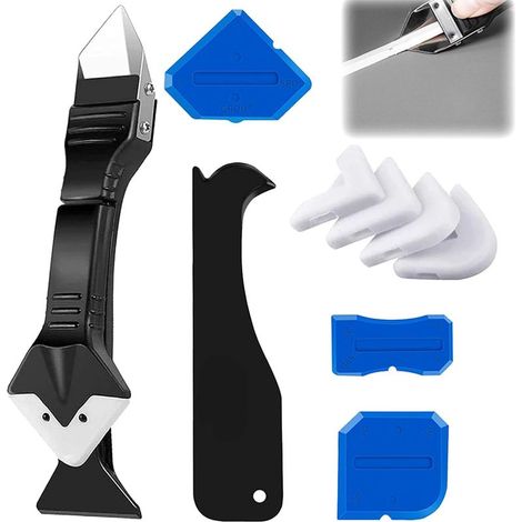 Outils de l'enlève Joint 3 en 1,Enlever Joint Silicone kit de Lisseur de Silicone Grattoir à Coulis,Enlève Joint Silicone avec lisseur de joints, buses d'étanchéité pour cuisine, salle de bain, sol. (1/5)
