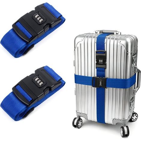 Set di 2 cinghie per bagagli，5 x 200 cm，Cinghia per valigia con lucchetto a combinazione，Cinghia regolabile per valigie e borse da viaggio (1/5)