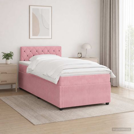 Cama box spring con colchón Rosa 120 x 190 cm Terciopelo (1/5)