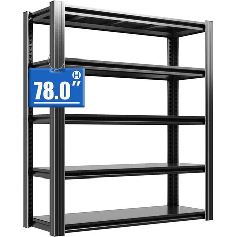 Étagère de Rangement Charge Lourde, Étagère de Garage 5 Niveaux Hauteur Réglable, 45 x 120 x 198 cm, Charge Jusqu’à 1000 kg, Etagere Metallique pour Cave, Garage, Entrepôt, (Noir) (1/5)
