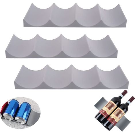 3pcs Étagère à Vin en Plastique Style Européen Casier à Vin Antidérapant Organisateur De Canettes De Bière Porte Bouteille Empilable pour Cuisine Réfrigérateur Restaurant Bar (Gris)