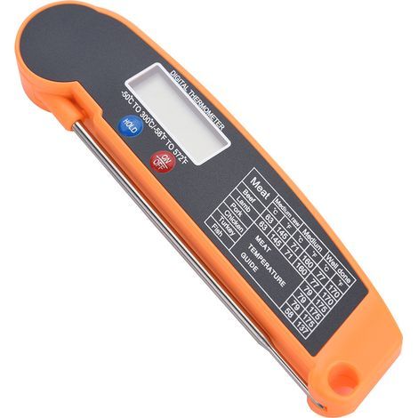 Digitales LCD-Lebensmittelthermometer mit klappbarer Sonde für Küche, Kochen und Grillen – Orange (1/5)