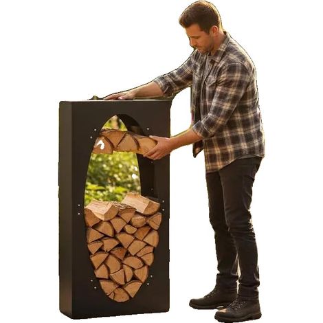 Soporte para leña, construcción de acero duradera, diseño robusto, color chocolate. (1/2)