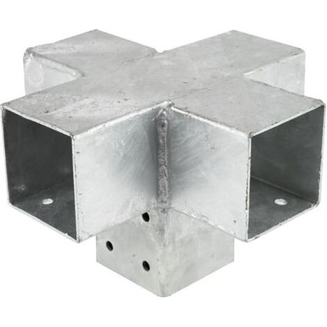 Connexion d'angle pour poteaux 7 x 7 cm en acier galvanisé – 20 trous de vis pour montage rapide – Modèle Cross (1/4)