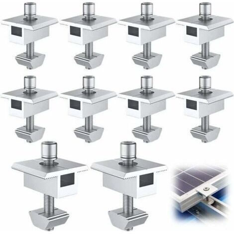 10 Pièces Support de Panneau Solaire en Aluminium, Bornes Centrales en Forme de T, Fixation de Panneau Solaire PV, Support de Montage Central Sur le Toit, pour Panneaux Encadrés de 30 mm (35mm) MINKUR