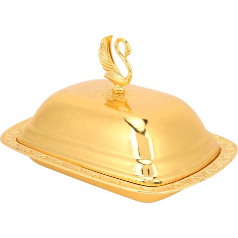 Plateau à fruits doré, élégant et antirouille, de style européen, avec couvercle, idéal pour les tables de cuisine, les bureaux, les salons, les buffets, les mariages et les bars. (1/5)