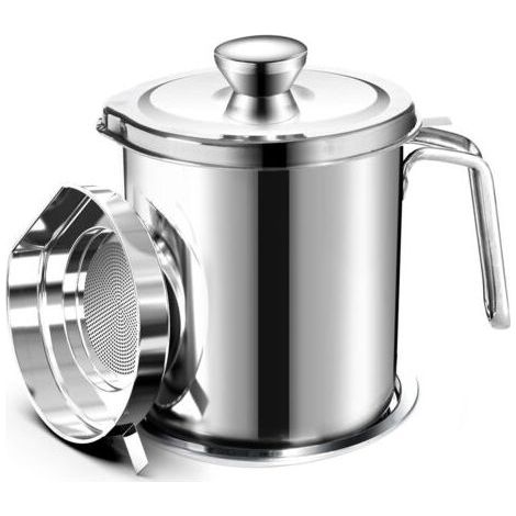 Oil Pot de graisse pour bidon de stockage en acier inoxydable avec bidon de 2 litres en Couvercle anti-poussière pour tamis à mailles fines Plaque antidérapante stockage d'huile de frituredengyank (1/5)