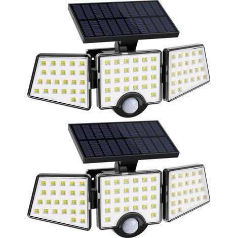 Lampe de Sécurité Solaire Extérieur Puissante 1200LM, Projecteur Extérieure avec Détecteur de Mouvement PIR, 3 Têtes, IP65 Étanche Solaire éclairage Mural d'extérieur pour Porche, Jardin, Patio
