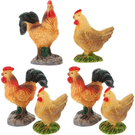 Harz Miniatur Hühner und Hähne 6 Stück für Bastelprojekt und