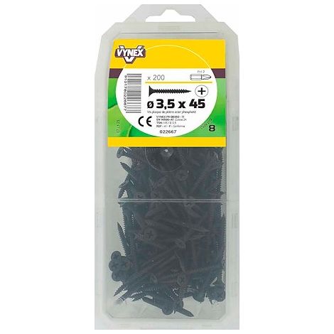 Vis plaque de platre tête trompette acier phosphalté noir Ø 3,5 x L 45 mm - Paquet de 200 - Maxiburo (1/2)