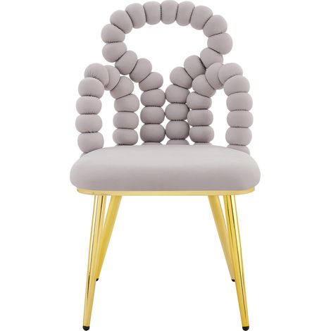 Sillas de comedor de terciopelo gris claro 2 unidades con respaldo de bolas y patas metálicas (1/5)