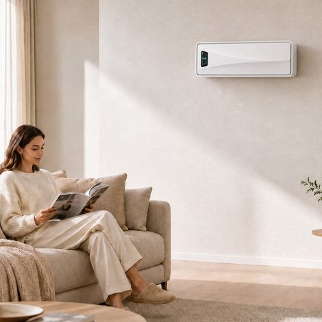 Chauffage mural électrique 2000 W avec 3 modes, affichage LED, thermostat, blanc, design moderne (1/5)