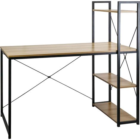 Escritorio Metálico con Estantería 3 Baldas de Madera Ozra 120x120x75cm 7house