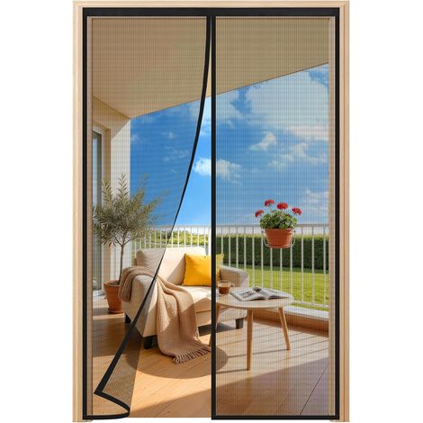 1 Moustiquaire Porte 115x210 cm, Fermeture Automatique Magnétique, Fixation Sans Perçage, Pour Balcon Et Chambre
