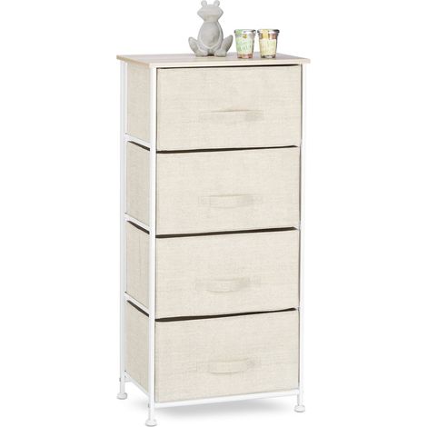 Meuble Rangement 4 tiroirs Tissu Commode étagère tiroir Tissu HxlxP: 95 x 45 x 30 cm, Beige (1/5)