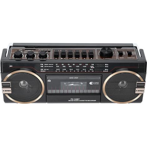 Tragbarer Kassettenrekorder, Vintage-Kassettenrekorder mit AM/FM/SW-Radio, eingebautem Lautsprecher, AC/DC-Netzteil, 3,5-mm-Kopfhöreranschluss, SD/USB-Kartenunterstützung (schwarz)