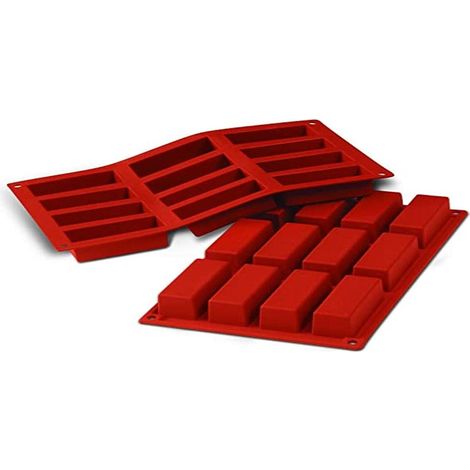 Dreidimensionale rechteckige Silikon-Kuchenform für Schokoladenriegel mit 12 Fächern (rot) (1/5)