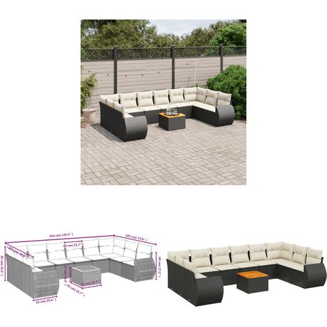11-tlg. Garten-Sofagarnitur mit Kissen Schwarz Poly Rattan - Gartenmöbel - Esstischgarnituren - Outdoor Möbel - Lounge Set - Rattan Gartenmöbel - Home & Living