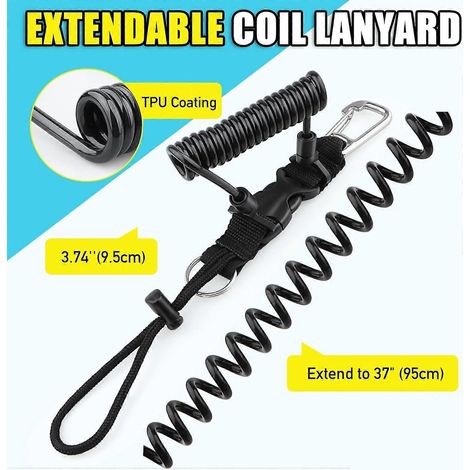 Lanière spiralée extensible en acier inoxydable avec boucle à dégagement rapide pour la plongée sous-marine, la photographie et les activités de plein air (1/4)