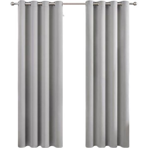 Rideau Occultant Thermique à Oeillets - 1 Pièce 132x213cm - Décoration Fenêtre pour Salon et Chambre - Gris Clair