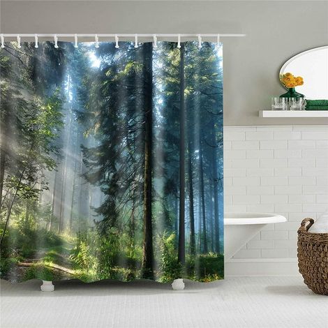 Waterproof Shower Curtain with 12 Hooks, Machine Washable, Ideal for Bathrooms (Green Shade, 165x180cm) (1/5)