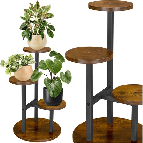 MIGUEL RUSTIC Blumenständer aus Metall im Loft-Stil, gealterte Eiche (1/5)