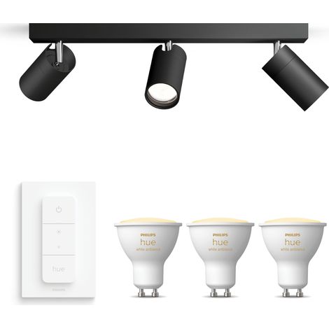 Philips Hue Idris Spot en saillie salle de bain à 3 points lumineux GU10 (Noir) Lumière blanche chaude à froide - Comprend 1 Variateur de lumière - White Ambiance (1/5)