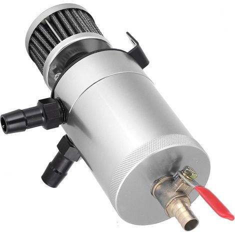 Universeller Ölbehälter aus Aluminiumlegierung mit 2-Port-Zubehörset und silbernem Öldampfsammler für Automobilmotoren. (1/5)