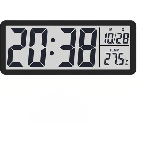 Orologio da parete digitale LCD con visualizzazione silenziosa della temperatura e della data, 12/24 ore ℃/℉, interruttore da tavolo sospeso, 2 opzioni di posizionamento, facile da usare per la decora