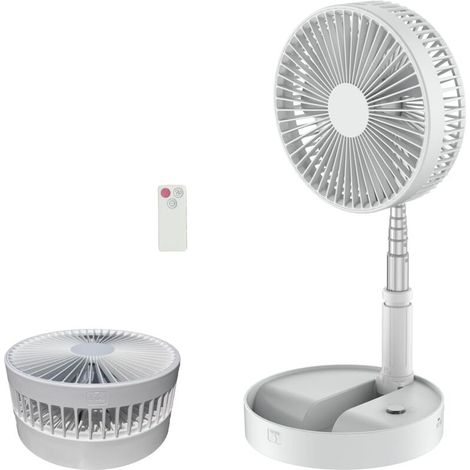 Ventilateur sur pied pliable 8 pouces, rechargeable silencieux télécommande réglable