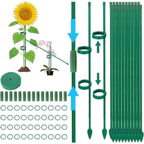115-teiliges Pflanzenstützsystem mit 20 Pflanzenstützen, 40 Clip-Stielen, 15 Verlängerungsrohren, 1 m Klettband, für Tomaten, Orchideen, Monsteras und Kletterpflanzen (für drinnen und draußen) (1/5)