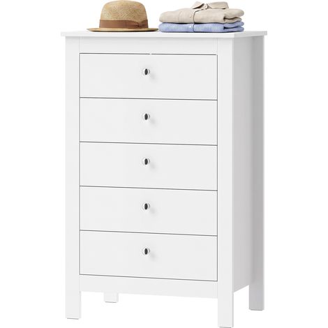 Commode à 5 tiroirs, armoire avec tringles coulissantes pour chambre, 60 x 39,5 x 95,3 cm, blanche (1/5)
