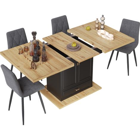 Mesa de Comedor Extensible con 2 Puertas, 1 Cajón y Estantes Ajustables, Cocina y Salón, 110 × 80 × 75 cm (1/5)