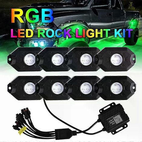 Lumières LED RGB Rock Lights avec fonction de minuterie et mode musique, lampe d'ambiance néon multicolore pour moto, voiture, quad, SSV, bateau tout-terrain (1/5)