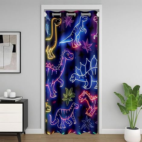 Dinosaure 86x203 Rideau de Porte pour Vie Privée,Dinosaure Animaux Rideau Occultant,Ancienne Plante Animaux Néon Rideau Porte,Cartoon Mignon Animal Biologie Du Monde Rideaux de Séparation de Chambre - (1/5)