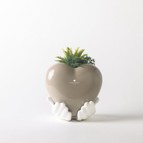 Plante grasse en pot céramique Made in Italy Cœur entre les Mains - Beige
