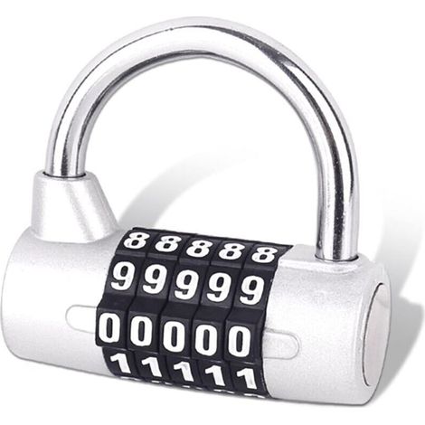 5-Digit Combination Lock, Gym Padlock, Replaceable Combination Lock, Suitable for School Lockers, Toolboxes, Fences, Silver (1 Piece) (1/4)