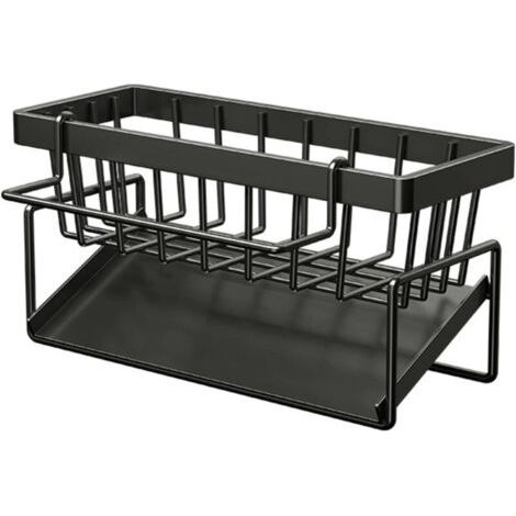 QORVA-Organisateur d'Évier, Organiseur avec Bac de Vidange Amovible, Organisateur de Cuisine en Acier Inoxydable, Multifonctionnel 2 en 1 Porte Éponges pour (Noir) (1/5)