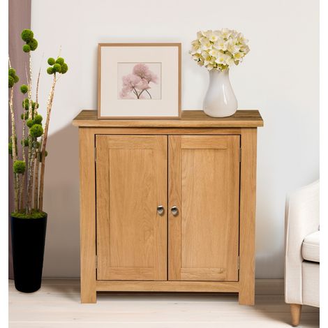 Hallowood Furniture Waverly Oak Small Wooden Cabinet with 2 Door and Adjustable Shelf, Small Oak Sideboard, Solid Wooden Cupboard for Kitchen, Bedroom or Hallway, Living Room Furniture (1/5)
